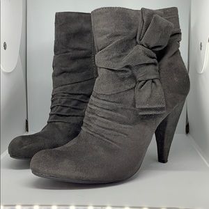 Grey Suede Booties with Bow Detail